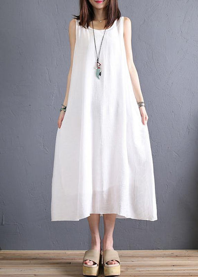 Elegant white cotton clothes o neck sleeveless Art summer Dresses - SooLinen
