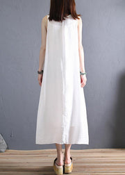 Elegant white cotton clothes o neck sleeveless Art summer Dresses - SooLinen