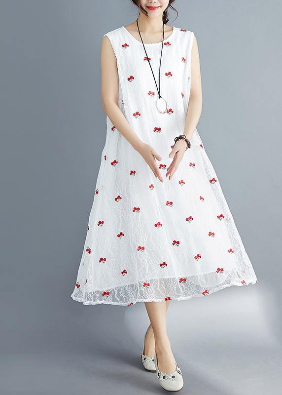 Elegant white lace dresses embroidery Maxi summer Dresses - SooLinen