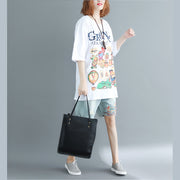 Elegante weiße bedruckte Baumwoll-Tops für Damen Boho-Kleiderschränke mit O-Ausschnitt in Übergröße