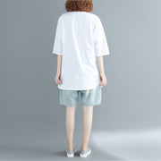 Elegant white print cotton tops women Boho Wardrobes o neck oversized top