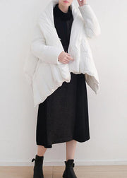 Elegant white warm winter coat plus size stand collar down jacket Dark buckle women coats - SooLinen