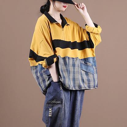 Elegant yellow clothes For Women lapel zippered Midi blouse - SooLinen