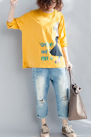Elegantes gelbes Baumwoll-Leinen-Oberteil für Damen in Übergröße Kleiderschränke mit langem Ärmel und lockerem Frühlingsoberteil
