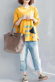 Elegant yellow cotton linen tops women plus size Wardrobes o neck long sleeve loose spring top