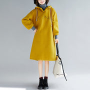 Elegant yellow spring dress oversized false two pieces holiday dresses hooded