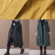 Elegant yellow winter coats casual Jackets & Coats hooded true fur collar overcoat - SooLinen