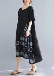 Elegante schwarze Baumwoll-Tuniken Patchwork-Tunika-Sommerkleider