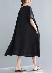 Elegante schwarze Baumwoll-Tuniken Patchwork-Tunika-Sommerkleider