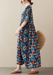 Elegantes blaues Sommer-Party-Kleid mit halbem Ärmel und O-Ausschnitt