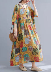 Elegantes O-Ausschnitt Kurzarm Baumwolle lange Kleider Patchwork Farbe Plus Size Kleidung Sommerkleid