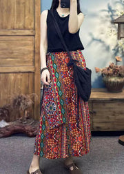 Ethnic Style Print Asymmetrical Cotton One Piece Lace Up Skirt Summer