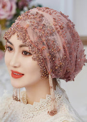 Ethnic Style White Embroidered Tasseled Silk Bonnie Hat