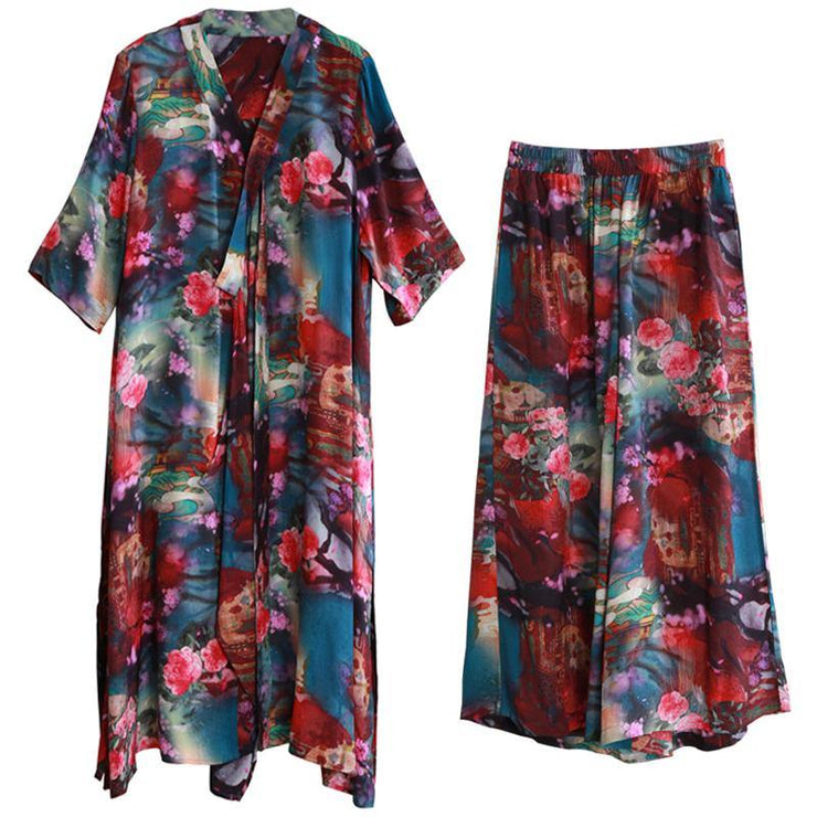 Ethnic style suit summer novel literary print loose two-piece - SooLinen
