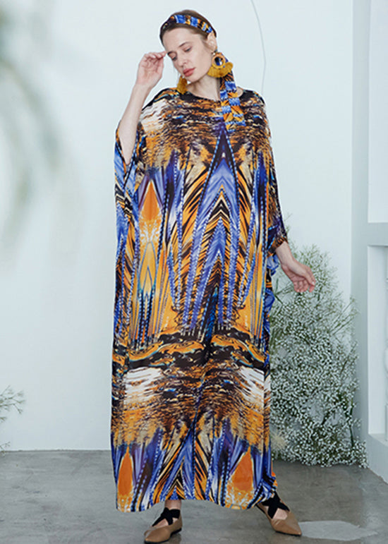 European And American Style Colorblock Print Chiffon Robe Dress Summer