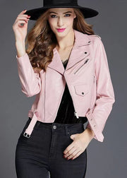European And American Style Mulberry Zippered Faux Leather Jackets Spring