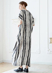 European And American Style V Neck Striped Cotton Holiday Robe Dresses Summer