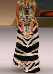 European Zebra Pattern V Neck Print Chiffon Dress Sleeveless