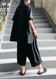 European goods summer female plus size  stylish personality black t-shirt + two-piece pants - SooLinen