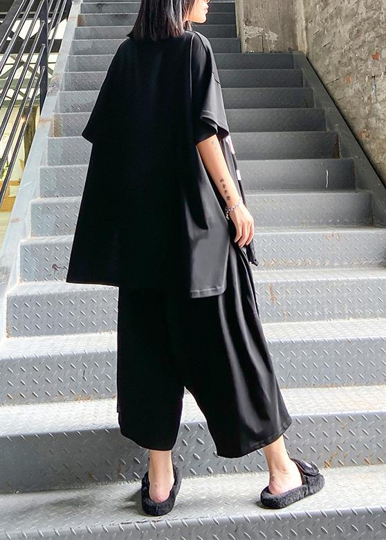 European goods summer female plus size  stylish personality black t-shirt + two-piece pants - SooLinen