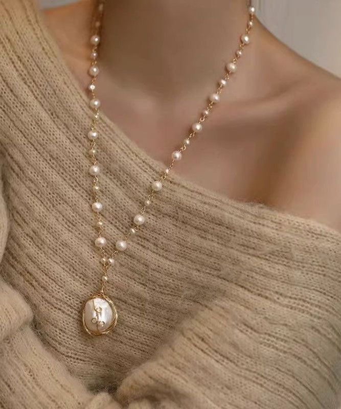 Fashio White Pearl Tassel Pendant Necklace