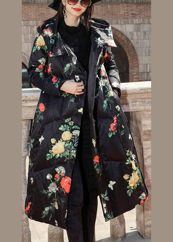 Fashion Elegant Print Oriental Winter Long Puffer Jackets Duck Down Coat