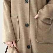 Mode 2018 Khaki Einfacher Hoodie Mittellanger Wollmantel für Frauen