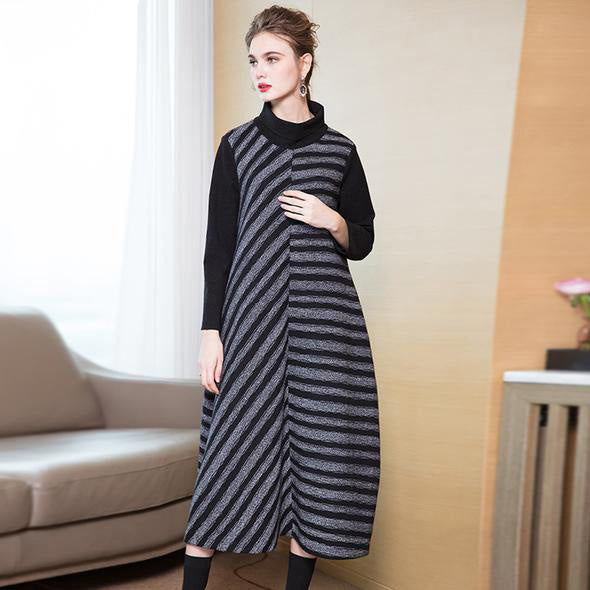 Mode 2018 New High Neck Striped A Line Maxikleider für Frauen