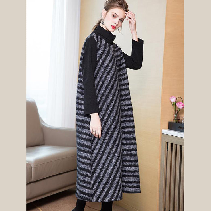 Fashion 2018 New High Neck Striped A Line Maxi Dresses For Women