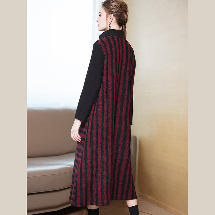 Fashion 2018 New High Neck Striped A Line Maxi Dresses For Women