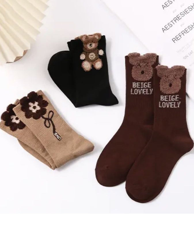 Fashion 3D Pattern Spring and Autumn Style Mid Calf Socks