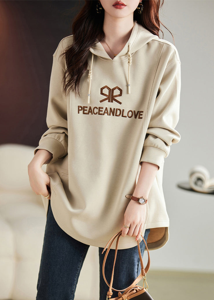 Fashion Apricot Embroidered Cotton Sweatshirts Top Spring