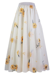 Fashion Apricot Embroidered Floral High Waist Tulle Maxi Skirt Spring