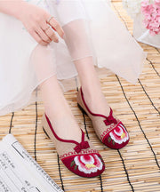 Fashion Apricot Genuine Leather Embroider Flower Splicing Flat Feet Shoes