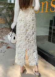 Fashion Apricot High Waist Feathers Sequins Skirts Spring