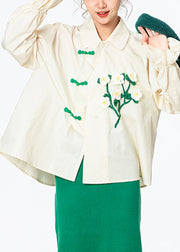 Fashion Apricot Peter Pan Collar Floral Cotton Shirt Long Sleeve