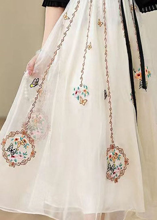 Fashion Apricot Wrinkled Embroidered Tulle Skirt Summer