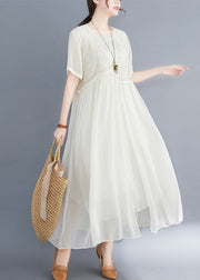 Fashion Apricot asymmetrical design Silk Dresses Short Sleeve