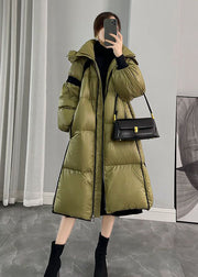 Fashion Army Green Hooded Zippered Patchwork Duck Down Canada Goose Coats Winter