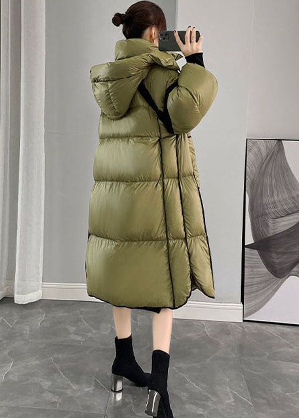 Fashion Army Green Hooded Zippered Patchwork Duck Down Canada Goose Coats Winter