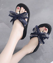 Fashion Beige Bow Linen Fabric Beach Slide Sandals