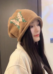 Fashion Beige Butterfly Embroidery Knit Bonnie Hat