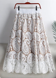 Fashion Beige Hollow Out Floral Lace Skirts Summer