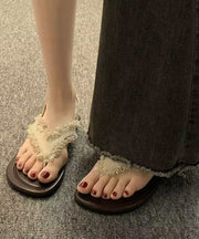 Fashion Beige Tassel Splicing Peep Toe Walking Sandals