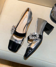 Fashion Beige Zircon Splicing Faux Leather Buckle Strap High Heels