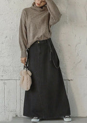 Fashion Black Asymmetrical Design Cotton Straps A Line Skirts Summer