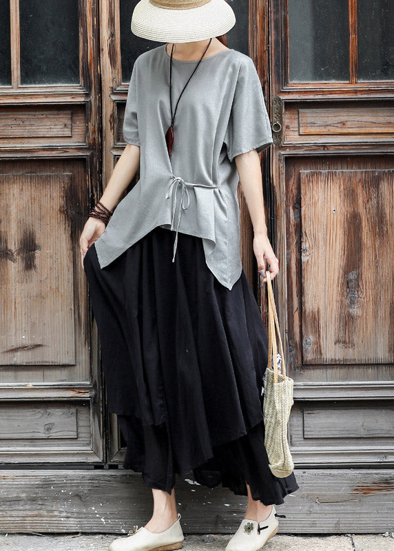 Fashion Black Asymmetrical Design Layered Cotton A Line Skirts Summer