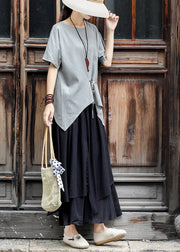 Mode schwarz asymmetrisches Design geschichtete Baumwolle A-Linie Röcke Sommer