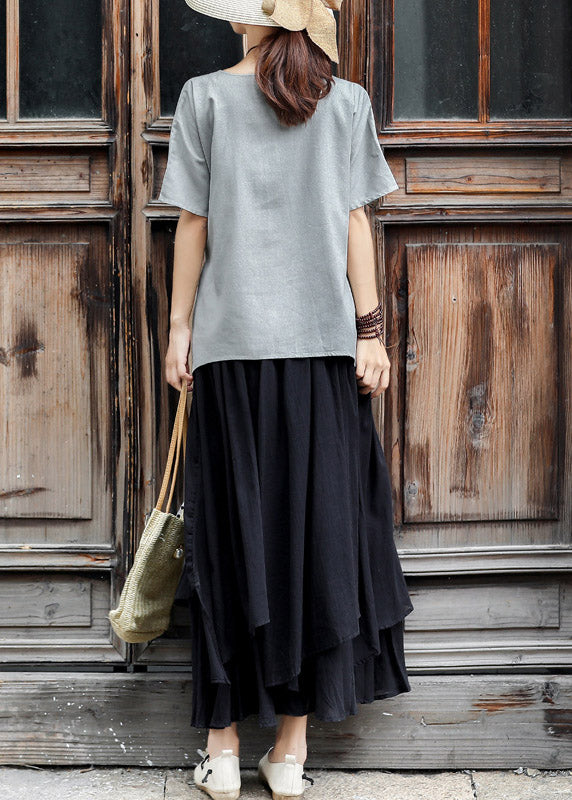 Fashion Black Asymmetrical Design Layered Cotton A Line Skirts Summer
