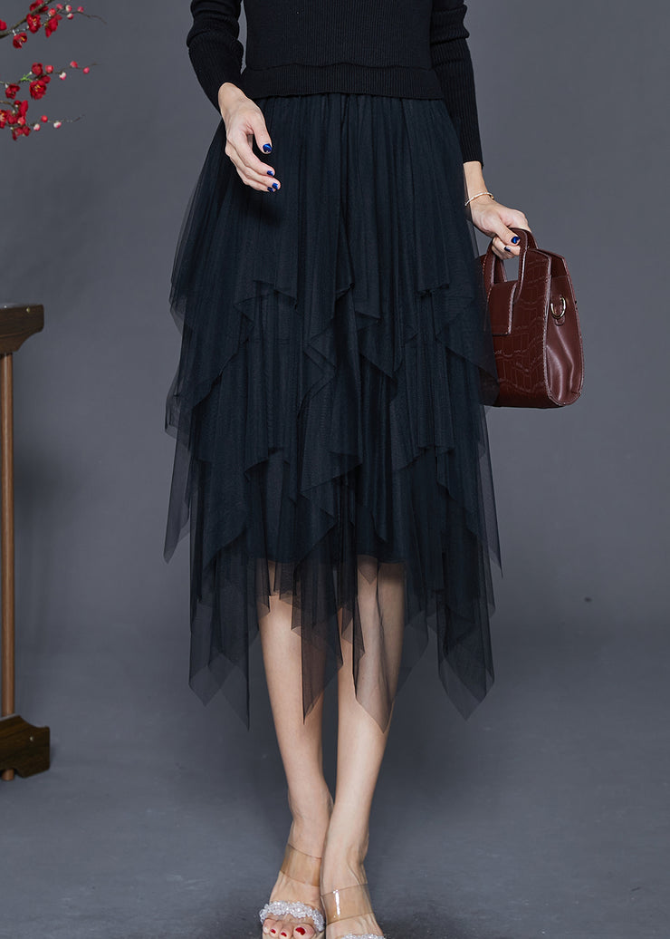Fashion Black Asymmetrical Exra Large Hem Tulle Skirt Summer